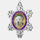 子パーソナライズされた犬の初めてのクリスマス写真 スノーフレークピューターオーナメント (右)