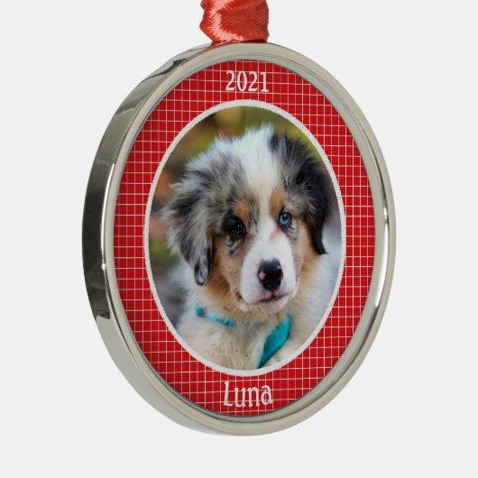 子パーソナライズされた犬の初めてのクリスマス写真 メタルオーナメント (右)
