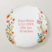 子パーソナライズされた猫と花ベビー名 ラウンドクッション (裏面)