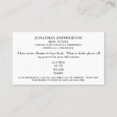 子パーソナライズされた食アレルギーの写真情報 名刺 (裏面)