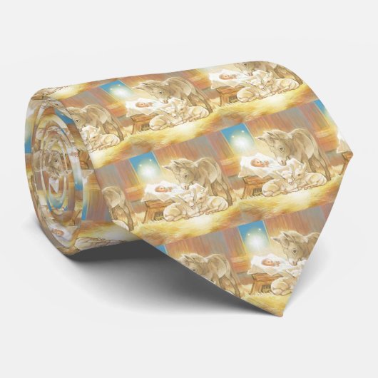 子ヒツジおよびろばとのベビーのイエス・キリストの出生 ネクタイ (ロール)