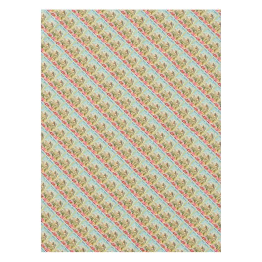 子ヒツジのテーブルクロスとのヴィンテージのハッピーイースターの天使 テーブルクロス (正面)