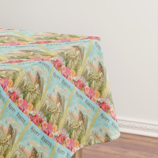 子ヒツジのテーブルクロスとのヴィンテージのハッピーイースターの天使 テーブルクロス (インサイチュ)