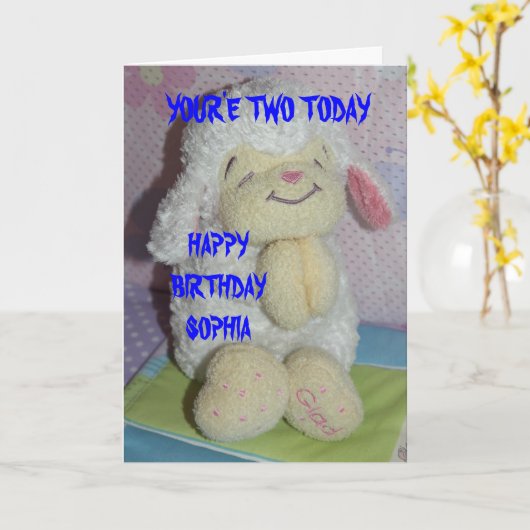 子ヒツジのバースデー・カードを祈ること カード (黄色い花)