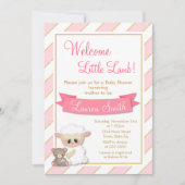 子ヒツジのベビーシャワーの招待状のピンクの女の赤ちゃんの子ヒツジ 招待状 (正面)