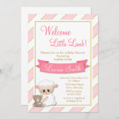 子ヒツジのベビーシャワーの招待状のピンクの女の赤ちゃんの子ヒツジ 招待状 (正面/裏面)