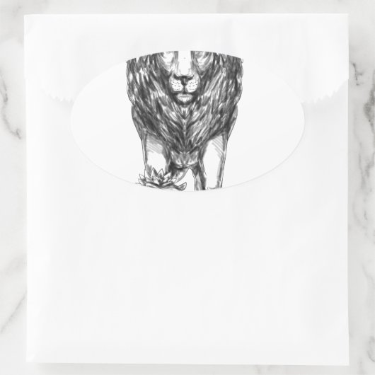 子ヒツジの入れ墨を守っているライオン 楕円形シール (バッグ)