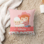 子ヒツジの女の子部屋の装飾を持つかわいく幸せな女性のカーボーイ クッション (ブランケット)