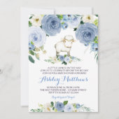 子ヒツジの青い花のベビーシャワーの招待 招待状 (正面)