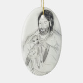 子ヒツジを持つイエス・キリスト セラミックオーナメント (右)