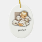 子ヒツジを持つ子供 セラミックオーナメント (裏面)