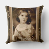 子ヒツジ及びスタッフを持つヴィンテージのキリストの子供 クッション (裏面)