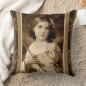 子ヒツジ及びスタッフを持つヴィンテージのキリストの子供 クッション (ブランケット)