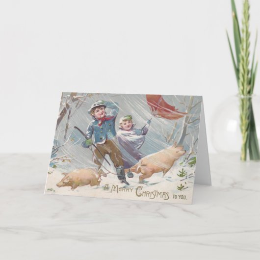 子ビクトリアンと豚のクリスマスカード シーズンカード (正面)