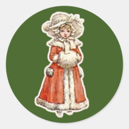 子ビクトリアン供紙人形の冬かわいいコートマフ ラウンドシール