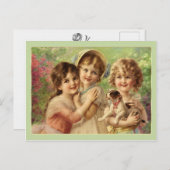 子ビクトリアン供3小さな女の子ヴィンテージはがき ポストカード (正面/裏面)