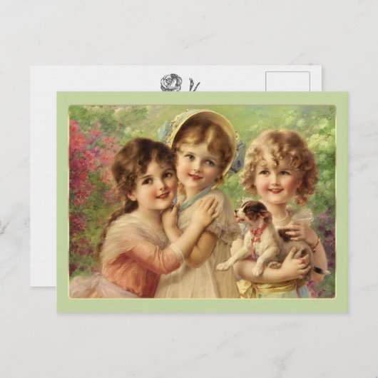 子ビクトリアン供3小さな女の子ヴィンテージはがき ポストカード (正面/裏面)