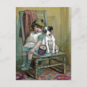 子ビクトリアン犬が太鼓を鳴らして悲しむ ポストカード (正面)