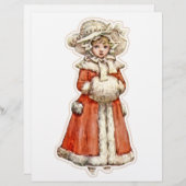 子ビクトリアン紙人形の冬のコートのハンドマフ (正面/裏面)