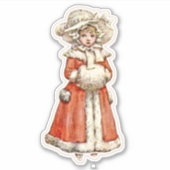 子ビクトリアン紙人形の冬のコートのハンドマフ シール (正面)