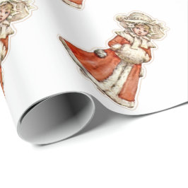 子ビクトリアン紙人形の冬のコートのハンドマフ ラッピングペーパー