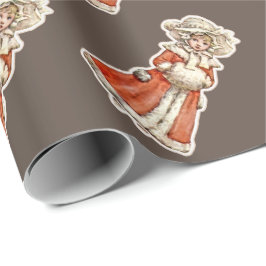 子ビクトリアン紙人形の冬のコートのハンドマフ ラッピングペーパー