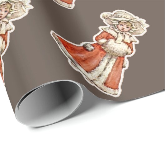 子ビクトリアン紙人形の冬のコートのハンドマフ ラッピングペーパー (ロールコーナー)