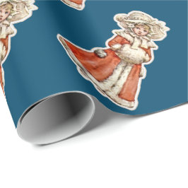 子ビクトリアン紙人形の冬のコートのハンドマフ ラッピングペーパー