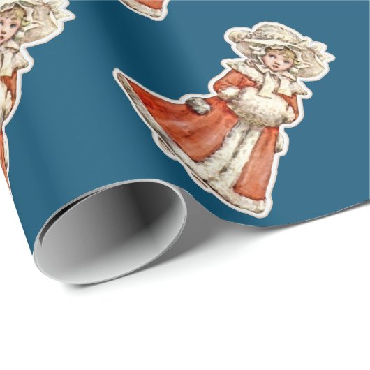 子ビクトリアン紙人形の冬のコートのハンドマフ ラッピングペーパー (ロールコーナー)