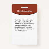 子ベビーの写真名ID識別おもしろいカード バッジ (裏面)