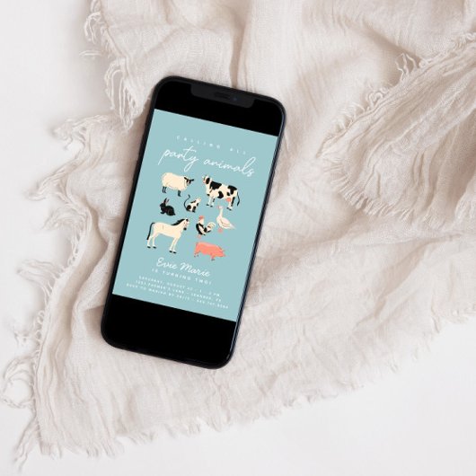 子モダンパーティー動物 |ファームテーマ誕生日 招待状