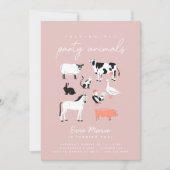 子モダンパーティー動物 |ファームテーマ誕生日 招待状 (正面)