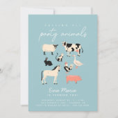 子モダンパーティー動物 |ファームテーマ誕生日 招待状 (正面)