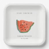子モダン手描きスイカ果実赤ちゃんシャワー ペーパープレート (正面)