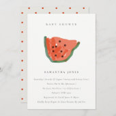 子モダン手描きスイカ果実赤ちゃんシャワー 招待状 (正面/裏面)
