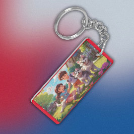 子モノグラムの供のおもしろいを持つハスキー犬 | キーホルダー