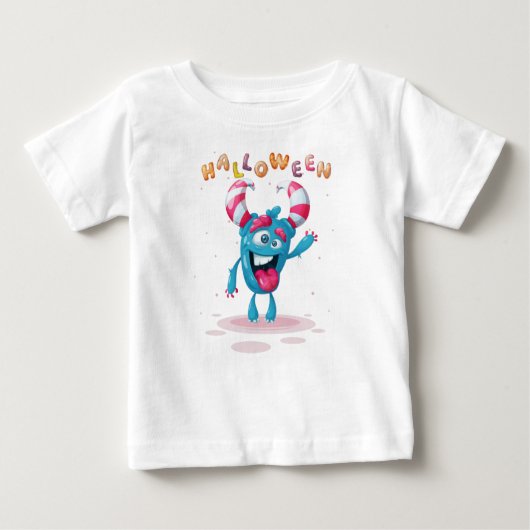 子供おもしろいっぽいハロウィーンモンスタートドラー ベビーTシャツ (正面)