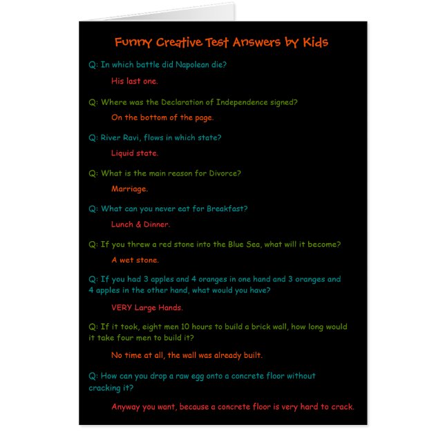 子供おもしろいテストの解答カードでスマイルを送信 (正面)