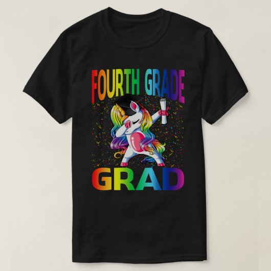 子供おもしろい卒業4年生ユニコーン Tシャツ (デザイン正面)
