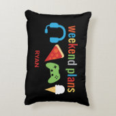 子供おもしろい週末の計画ゲーマーのビデオゲーム少年 アクセントクッション (裏面(縦))