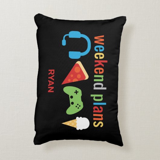 子供おもしろい週末の計画ゲーマーのビデオゲーム少年 アクセントクッション (裏面(縦))
