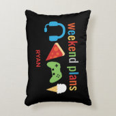 子供おもしろい週末の計画ゲーマーのビデオゲーム少年 アクセントクッション (正面(垂直))