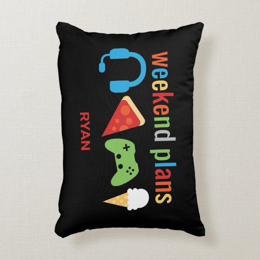 子供おもしろい週末の計画ゲーマーのビデオゲーム少年 アクセントクッション (正面(垂直))