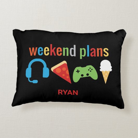 子供おもしろい週末の計画ゲーマーのビデオゲーム少年 アクセントクッション (裏面)