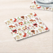 子供および動物パターン スクエアペーパーコースター (アングル)
