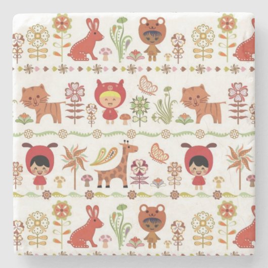 子供および動物パターン ストーンコースター (正面)