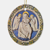 子供および天使の円形の青いサファイアが付いているヴァージン セラミックオーナメント (左)