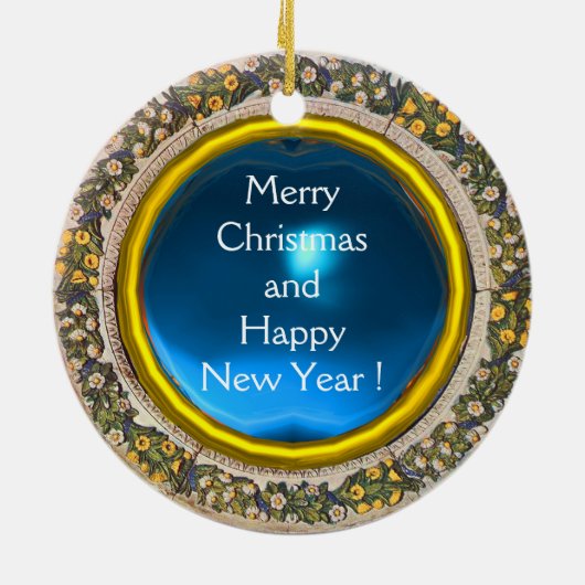 子供および天使の円形の青いサファイアが付いているヴァージン セラミックオーナメント (裏面)