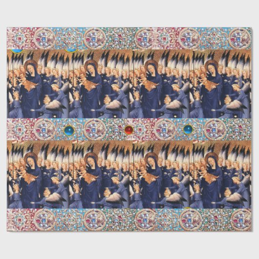 子供および天使の赤く青い宝石用原石のヴァージン ラッピングペーパー (フラット)