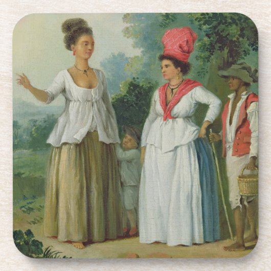 子供およびBlacの色の西のインドの女性、 コースター (正面)